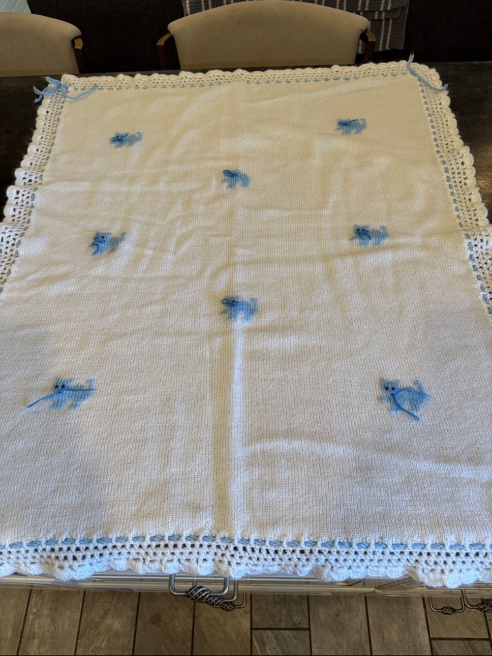 Handmade baby blanket 31 wide and 37 long approximately with cat motif
